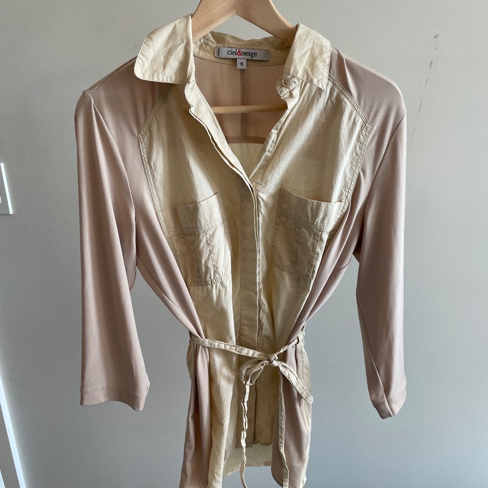 Ciel & Neige Beige Button Down Top with Belt
